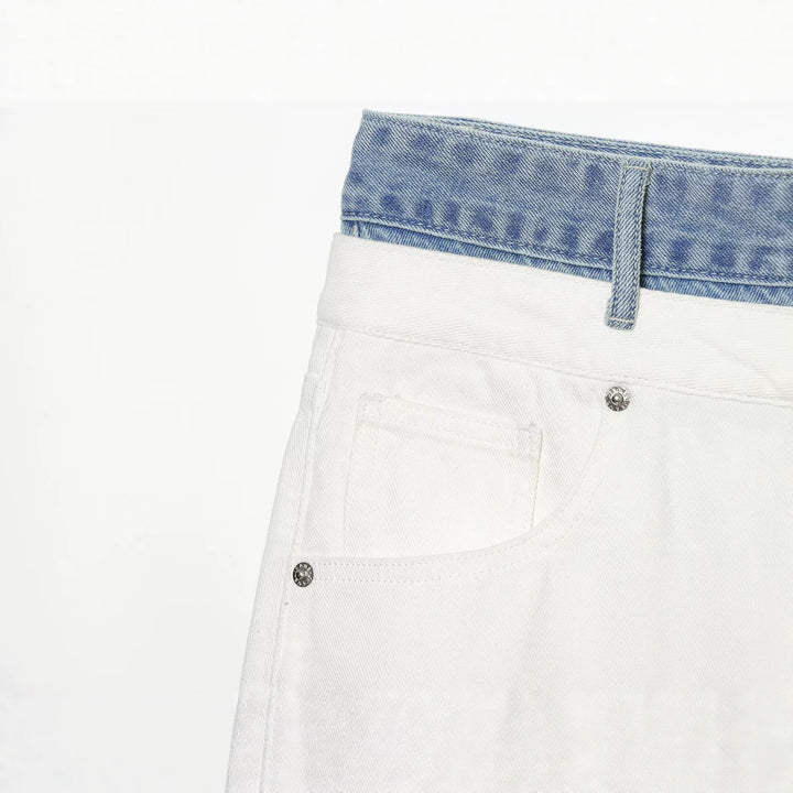 Damen Weitgeschnittene hochtaillierte Jeans mit Kontrast-Denimbund Echo Archiv