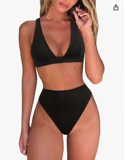 Damen Hochtailliertes Bikini Set mit V-Ausschnitt Echo Archiv