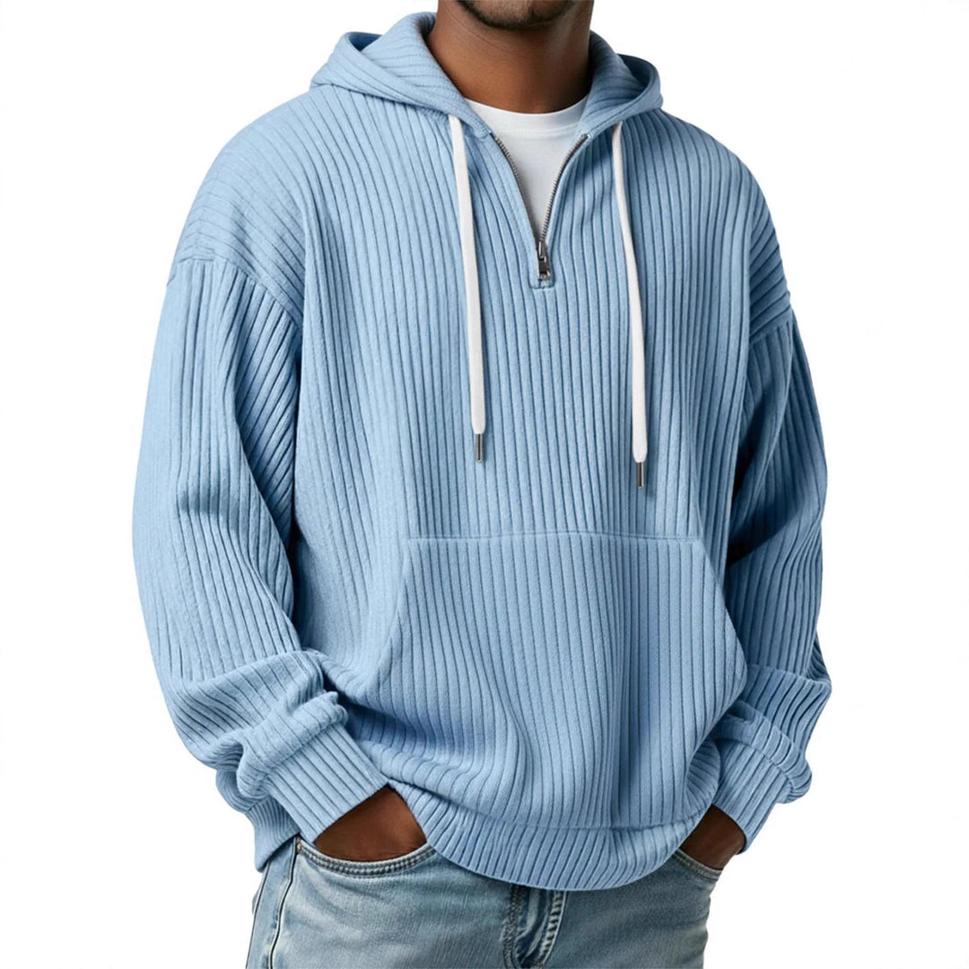 Herren gerippter Halfzip-Hoodie mit Kapuze, Kängurutasche und oversized Casual-Schnitt – Cavarno