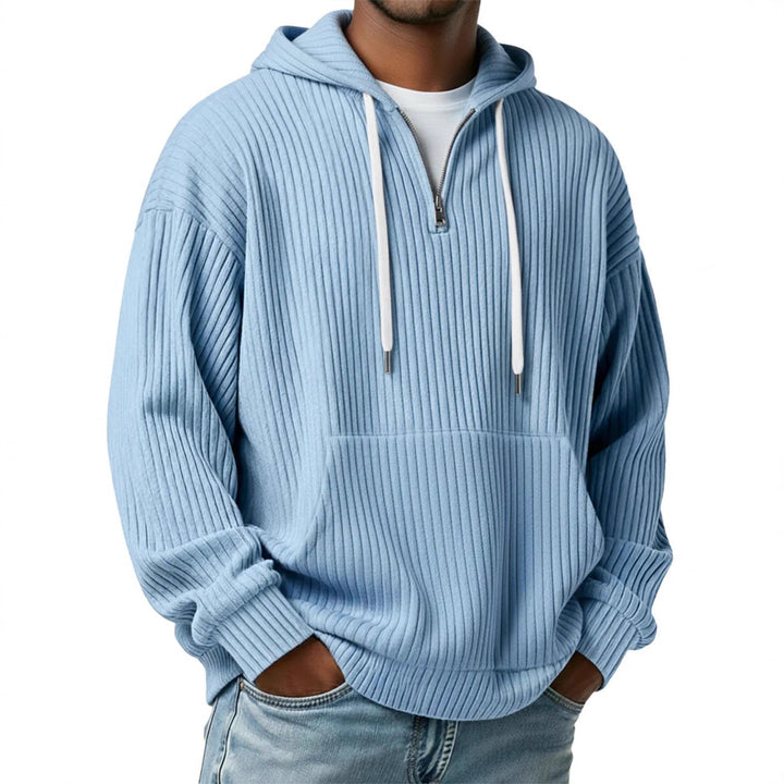 Herren gerippter Halfzip-Hoodie mit Kapuze, Kängurutasche und oversized Casual-Schnitt – Cavarno