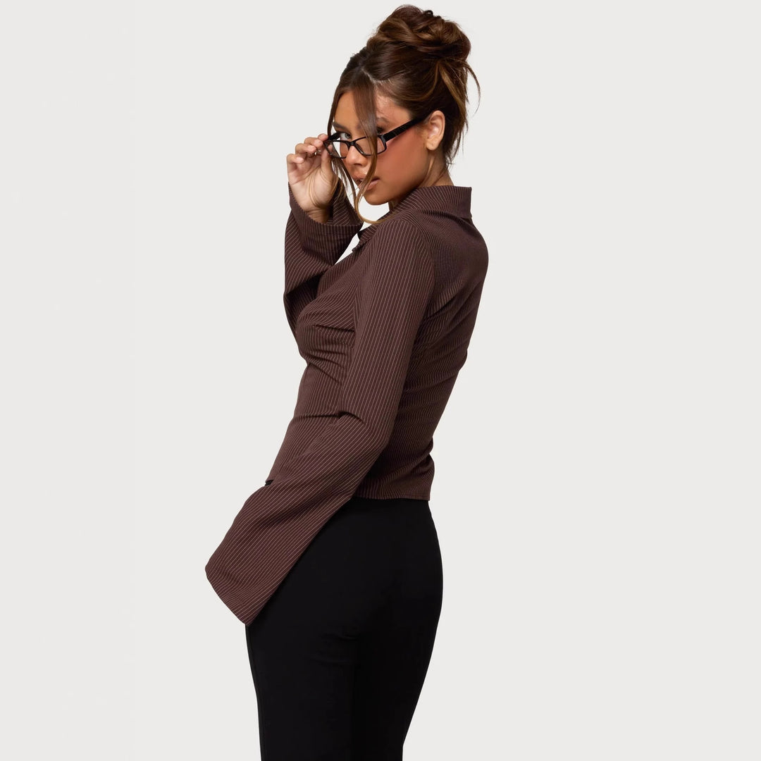 Damen Ripp-Optik Bluse mit elegantem Kragen und schmalem Schnitt Echo Archiv