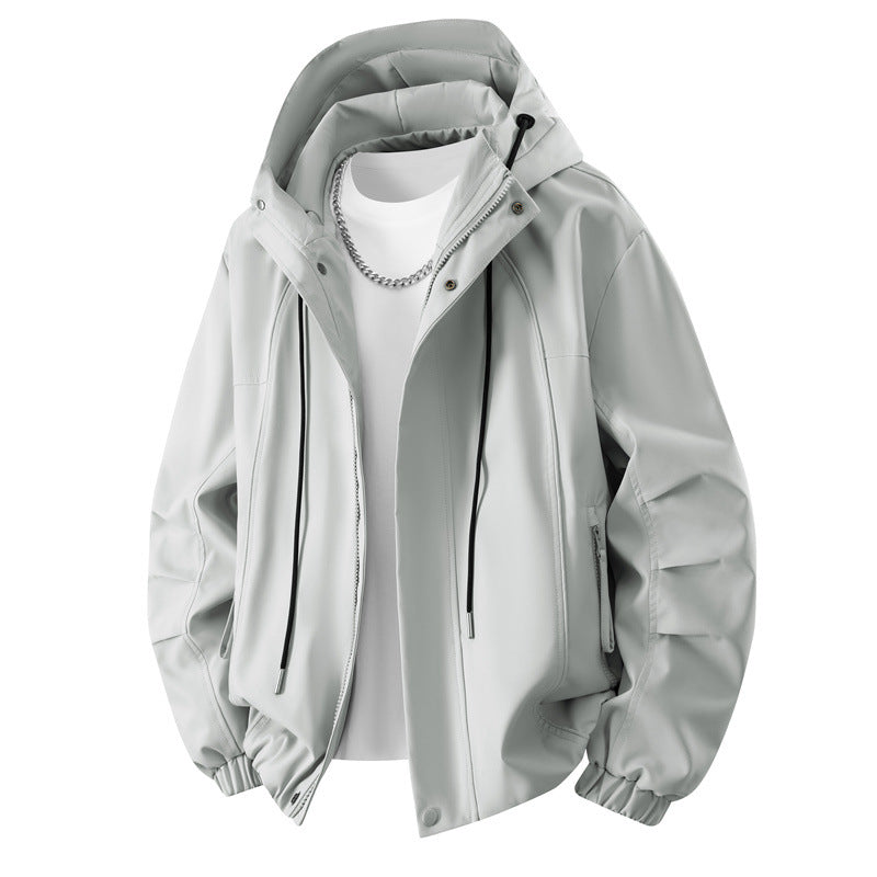 Herren Minimalistische Tech-Kapuzenjacke mit mattierter Oberfläche, Kordelzug & verdeckten Reißverschlusstaschen Echoarchiv