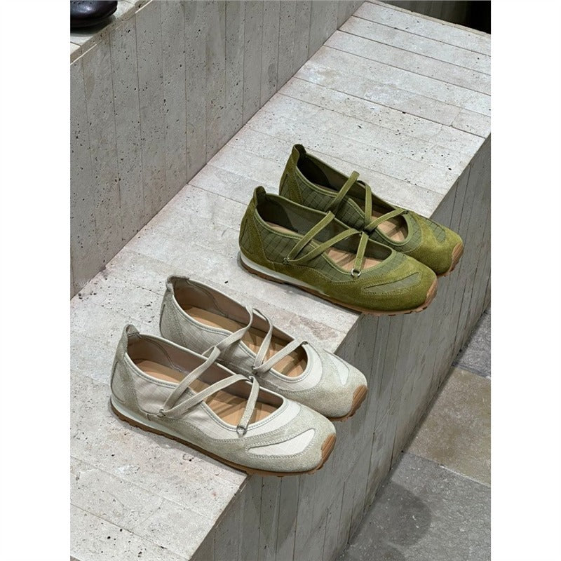 Damen Ballerina-Slipper mit Kreuzriemchen, Wildleder- und Krokostruktur – Lioré