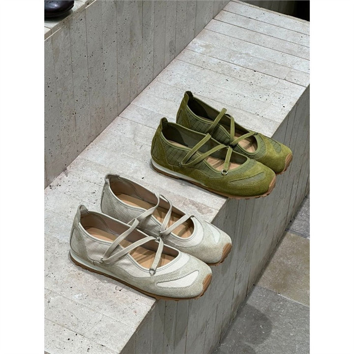 Damen Ballerina-Slipper mit Kreuzriemchen, Wildleder- und Krokostruktur – Lioré