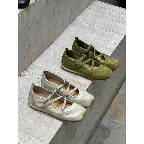 Damen Ballerina-Slipper mit Kreuzriemchen, Wildleder- und Krokostruktur – Lioré