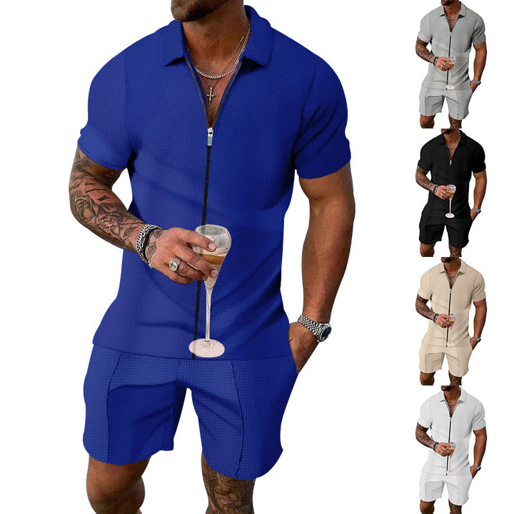 Herren modisches Freizeit-Set mit Zip-Design und strukturiertem Oberteil Echoarchiv