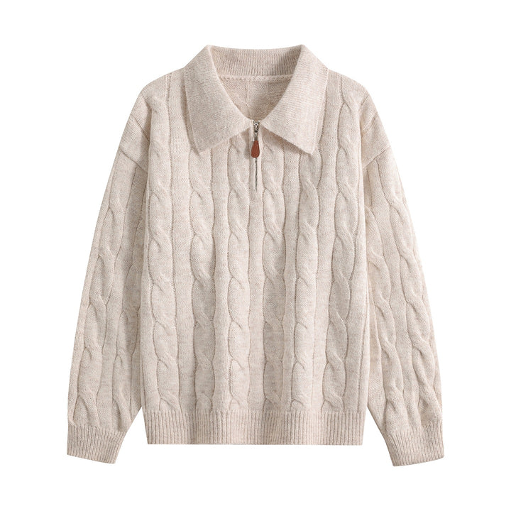 Damen Grobgestrickter Troyer-Pullover mit Halbreißverschluss & Oversize-Kragen Echoarchiv