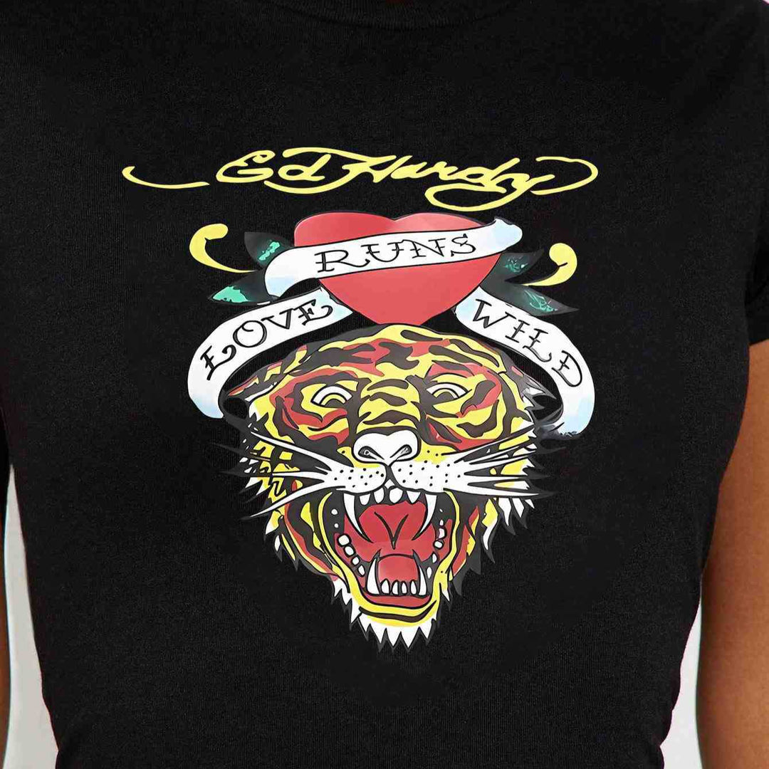 Damen T-Shirt mit kreativem Tiger-Motiv und inspirierendem Schriftzug Echo Archiv