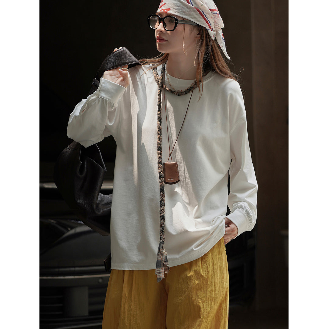 Damen Relaxed-Fit Langarmshirt aus Baumwolljersey mit gerundetem Saum Echoarchiv