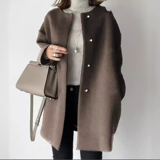 Damen nan Oversize Wollmix Mantel mit Perlenknöpfen und geradem Schnitt Echo Archiv