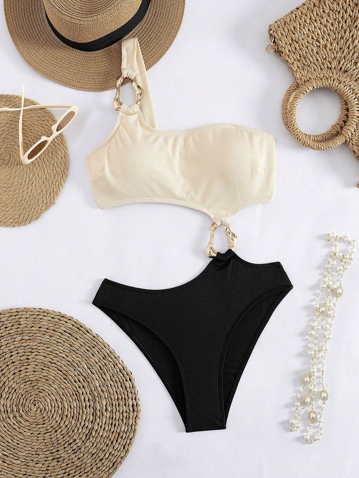 Damen Einseitiger Bikini mit modischem Ringdetail Echo Archiv
