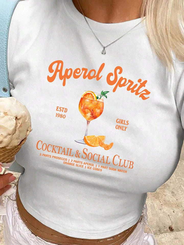Damen Crop-T-Shirt mit kreativem Cocktail-Design Echo Archiv