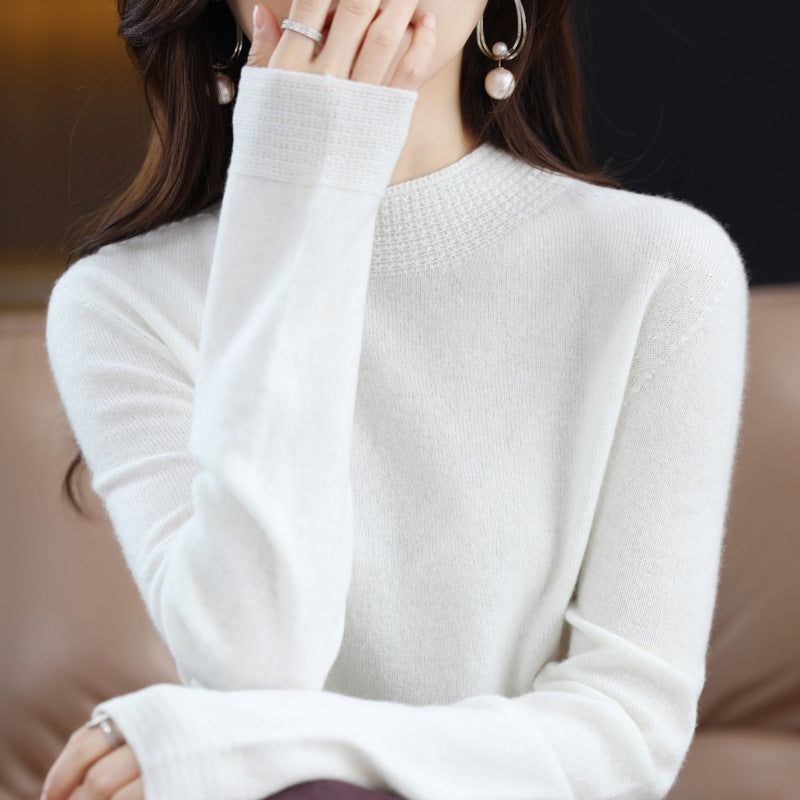 Damen Leichter Feinstrick-Mockneckpullover mit strukturierter Kragenblende Echoarchiv