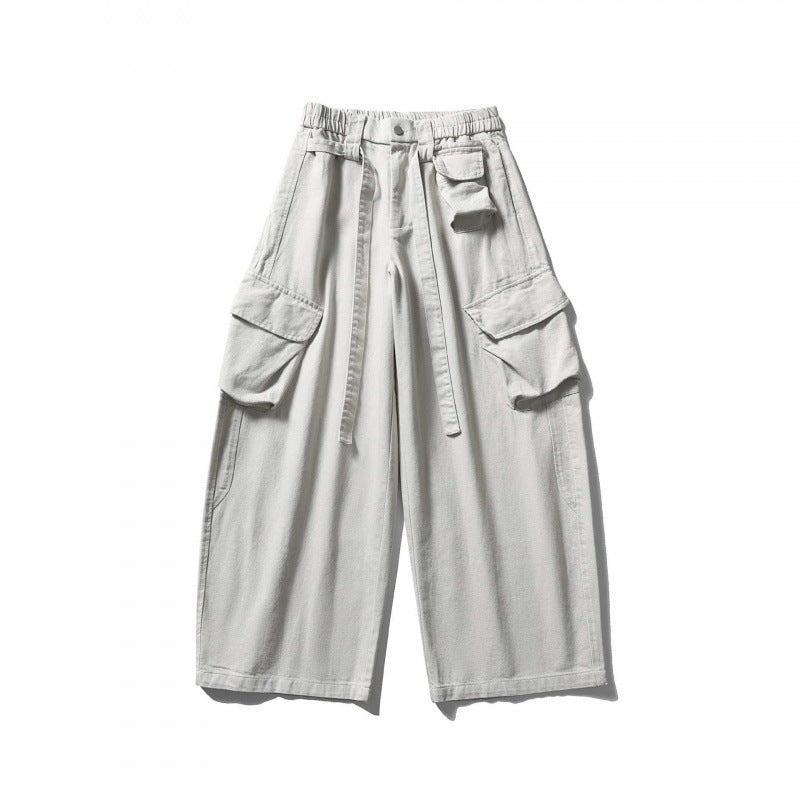 Unisex Weite Cargo-Cropped-Hose mit hohem elastischem Bund, Mehrfachtaschen und Kordelzug Echo Archiv