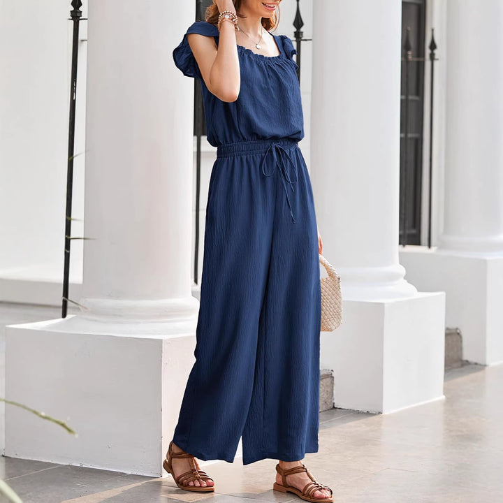 Damen Crinkle-Overall mit weitem Bein, elastischem Taillenbund und Rüschenärmeln Echo Archiv