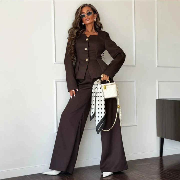 Damen Tailliertes Peplum-Blazer- und Palazzo-Hosen-Set Echoarchiv