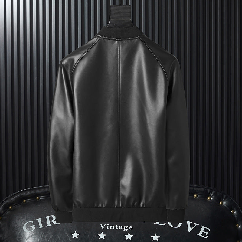 Herren schlanker Kunstleder-Bomber im minimalistischen Aviator‑Look mit geripptem Saum Echoarchiv