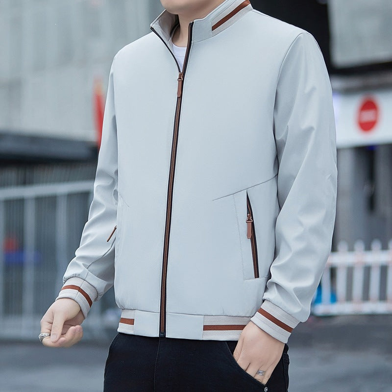 Herren Leichte Urban-Bomberjacke aus Softshell mit Stehkragen, Reißverschlusstaschen & kontrastierten Bündchen Echoarchiv