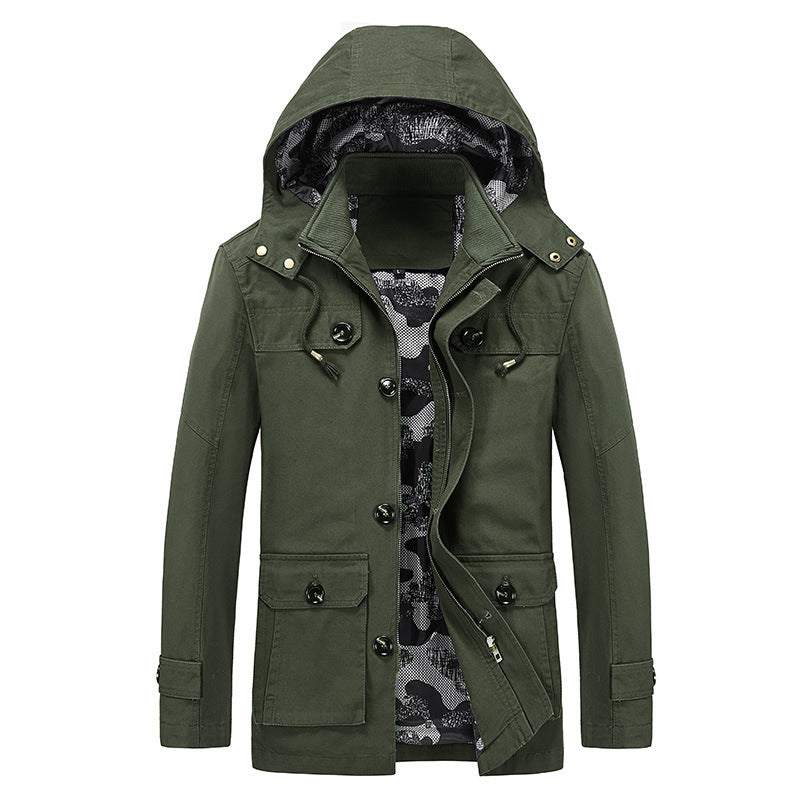 Herren Kapuzen-Canvasparka im Fieldstil mit Camouflage-Innenfutter und Multifunktionstaschen – Taviero