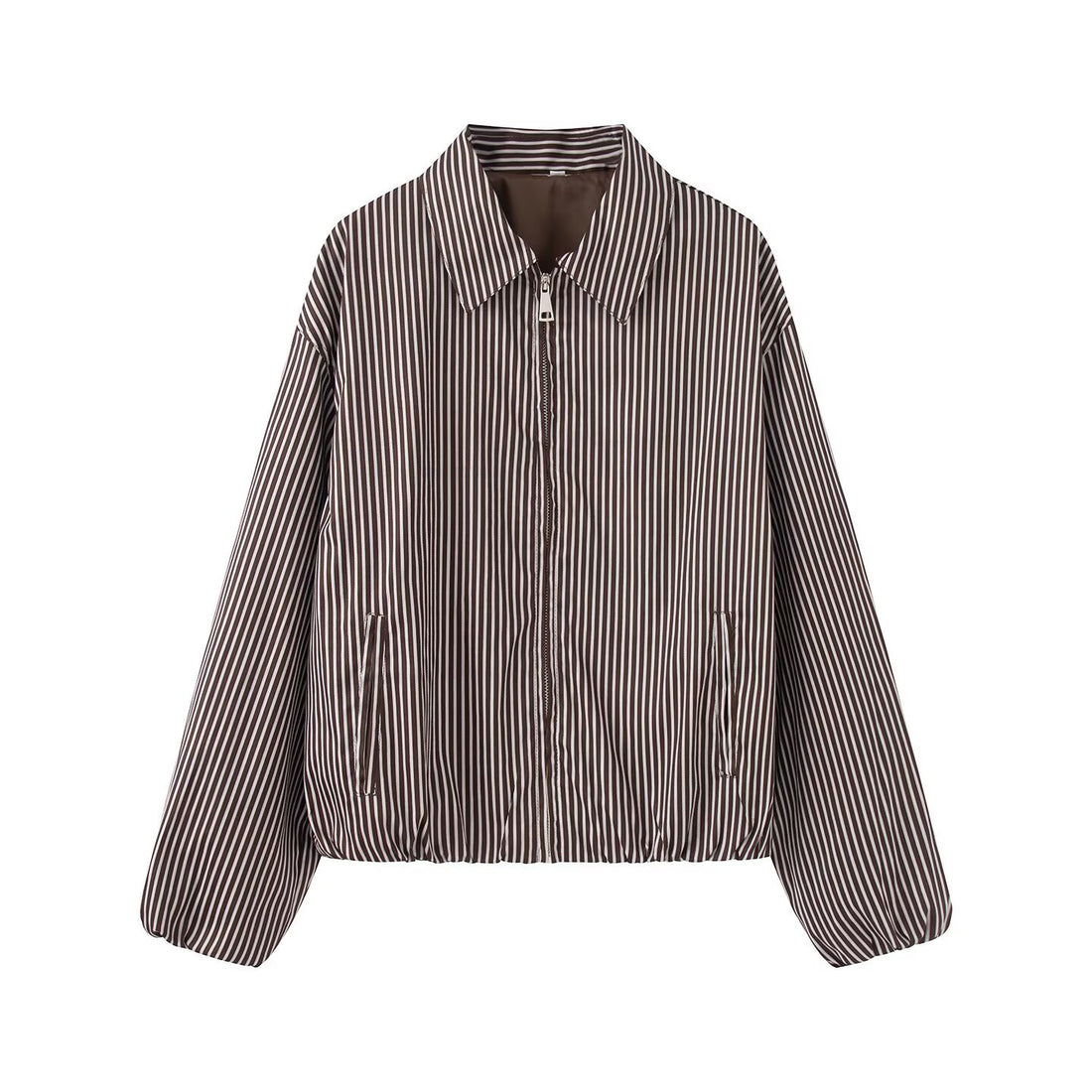 Damen Leichte gestreifte Blousonjacke mit Reißverschluss, Hemdkragen und elastischem Saum Echoarchiv