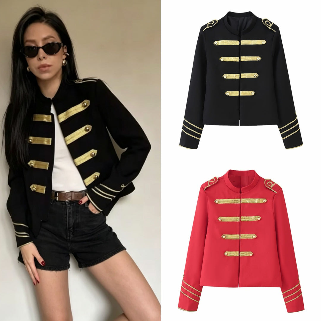 Damen Gekürzte Militärjacke mit goldbestickten Galons und Stehkragen Echo Archiv