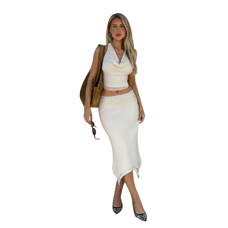 Damen Elegantes Halter-Crop-Top mit schmalem Midi-Rock Echo Archiv