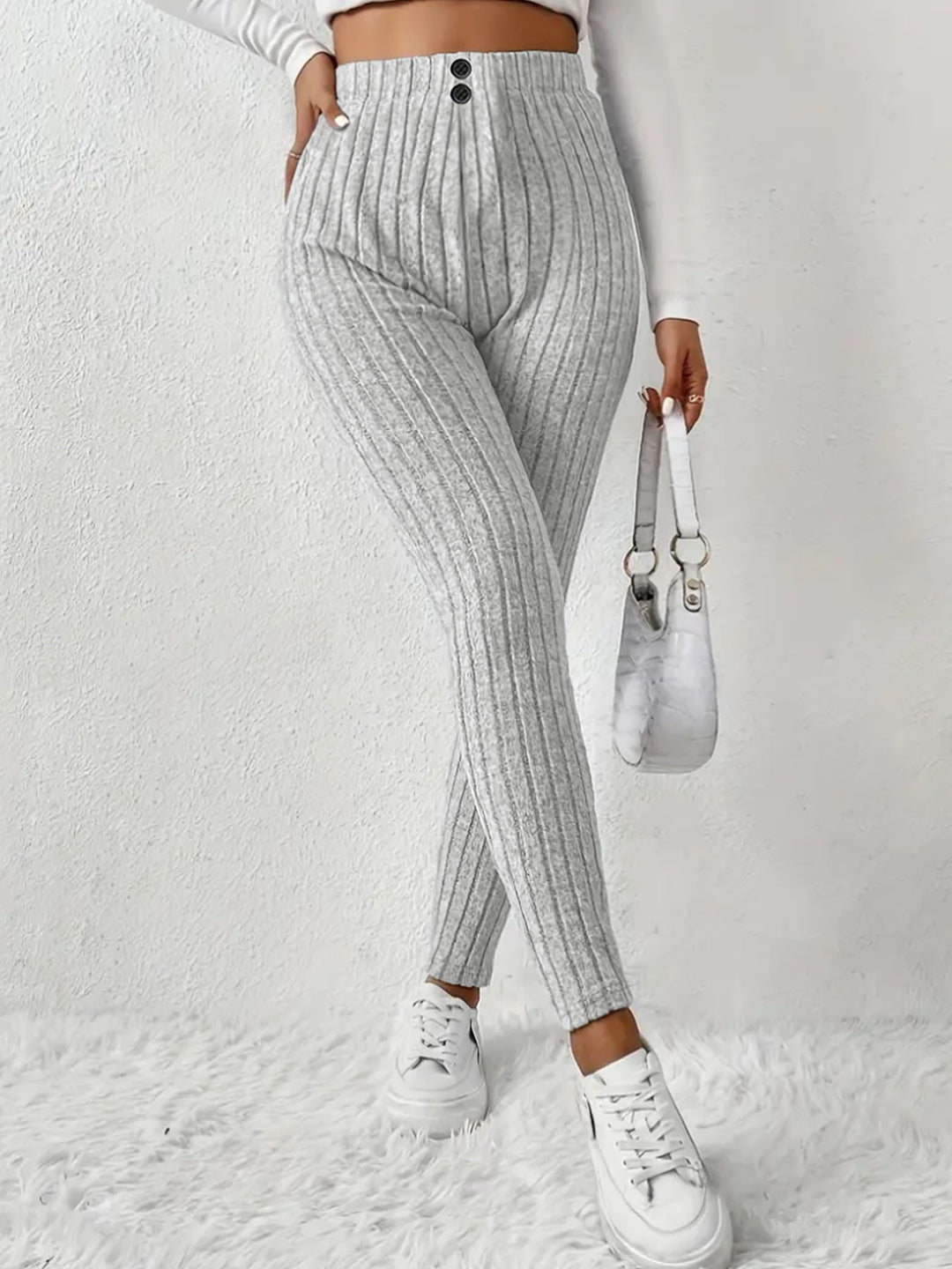 Damen Hochgeschnittene Rippstrick-Leggings mit elastischem Taillenbund Echoarchiv