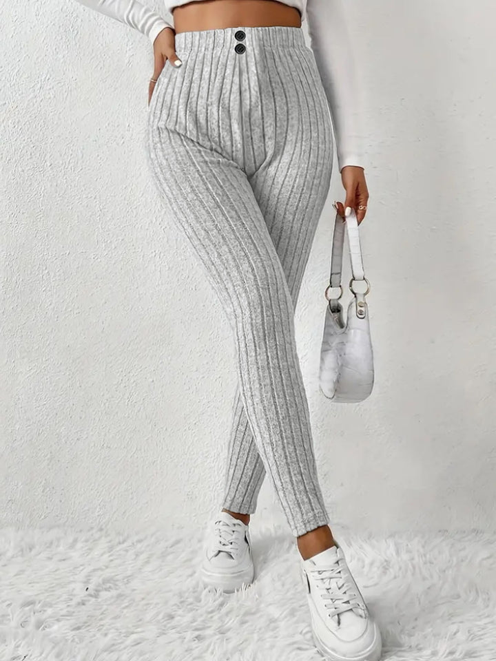 Damen Hochgeschnittene Rippstrick-Leggings mit elastischem Taillenbund Echoarchiv
