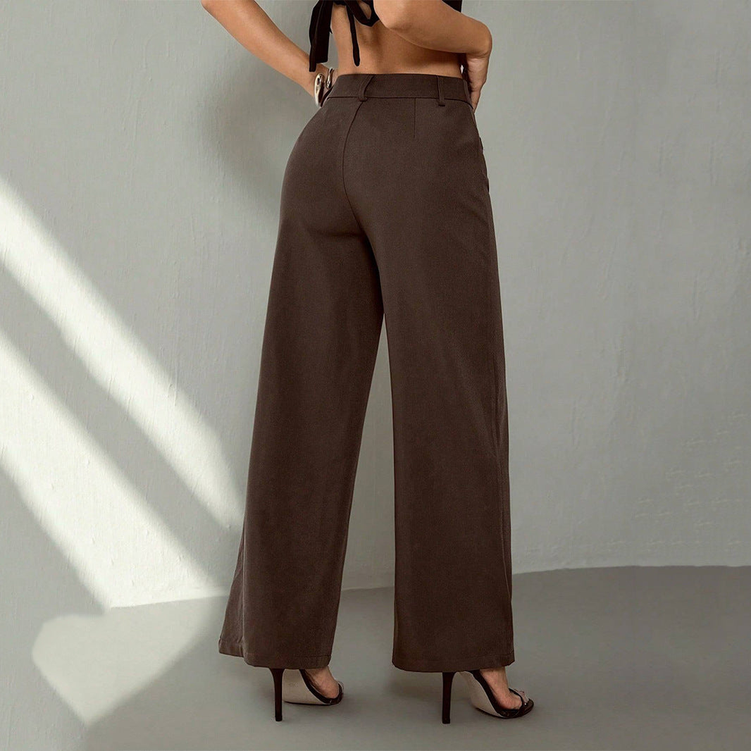 Damen Hochtaillierte Palazzo-Stoffhose mit Bügelfalte und Gürtelschlaufen – Avérine