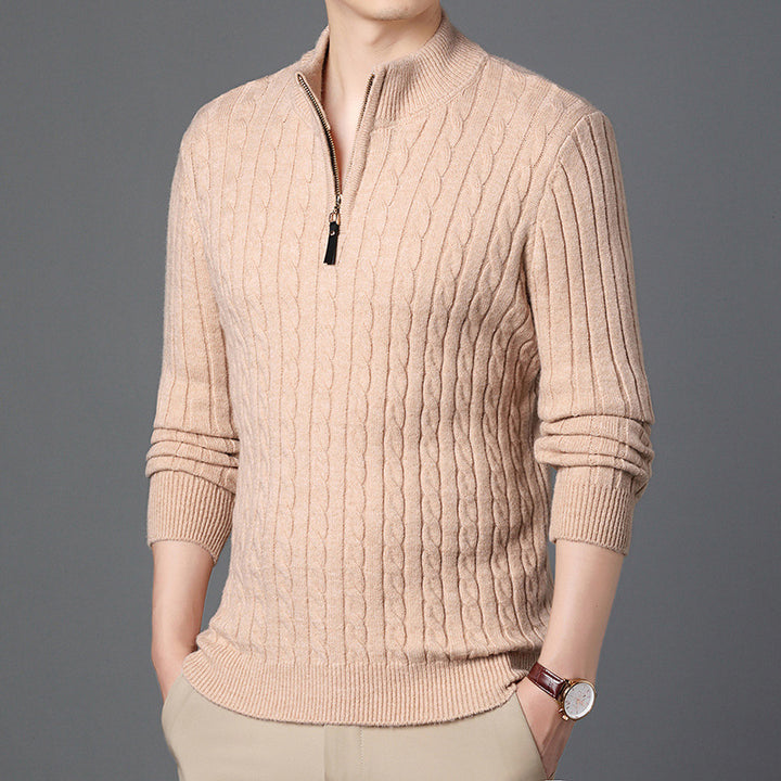 Herren Hochwertiger Strickpullover mit modernem Zipper und Detailstruktur Echoarchiv