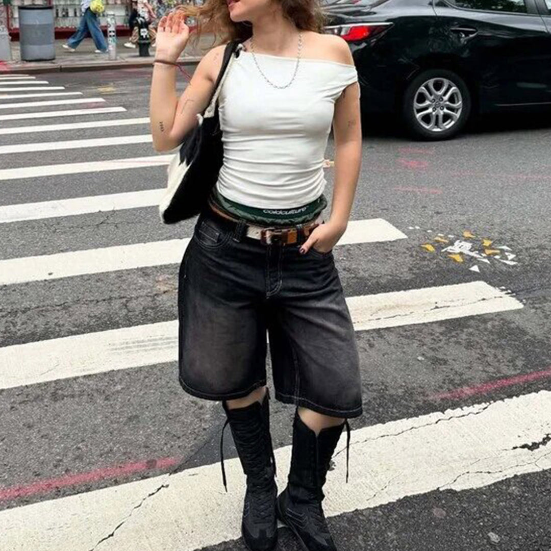 Damen Hochgeschnittene Denim-Shorts im modernen Stil Echo Archiv