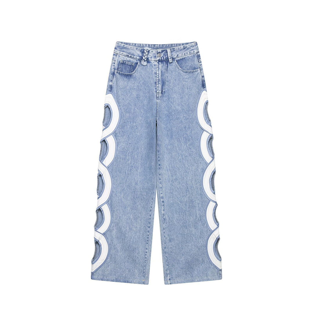 Damen High-Waist-Jeans mit ausgestellter Weitbein-Silhouette und seitlichen Kreis-Applikationen Echo Archiv