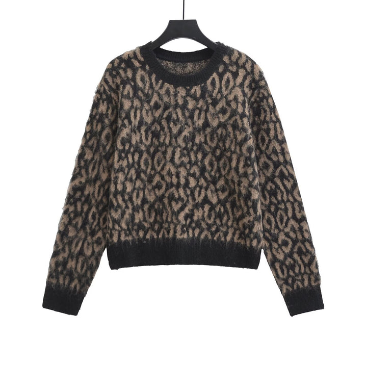 Damen Grobstrick-Pullover mit Leo-Jacquard, weichem Flor und Rundhals Echoarchiv
