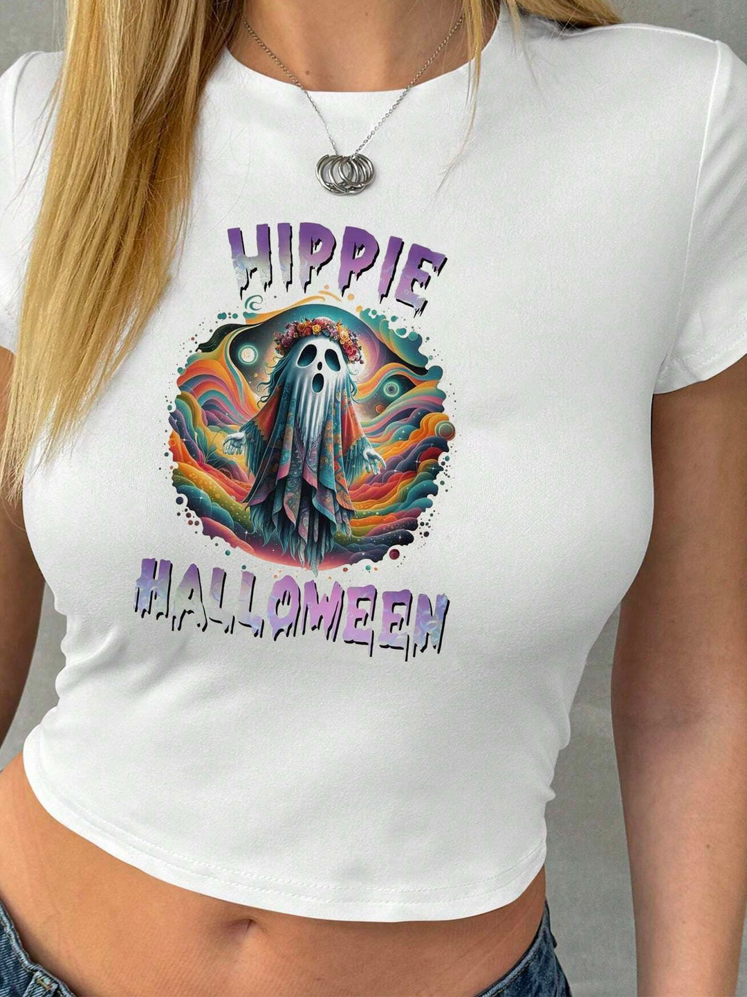 Damen Crop-T-Shirt mit kreativem Lippenmotiv und figurbetontem Schnitt Echo Archiv