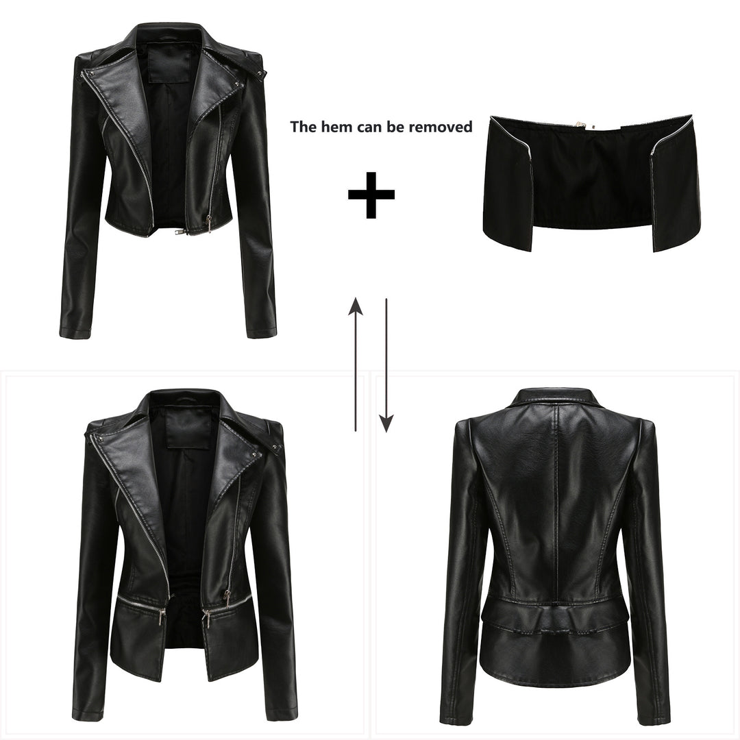 Damen nan taillierte Kunstleder-Bikerjacke mit asymmetrischem Reverskragen Echo Archiv