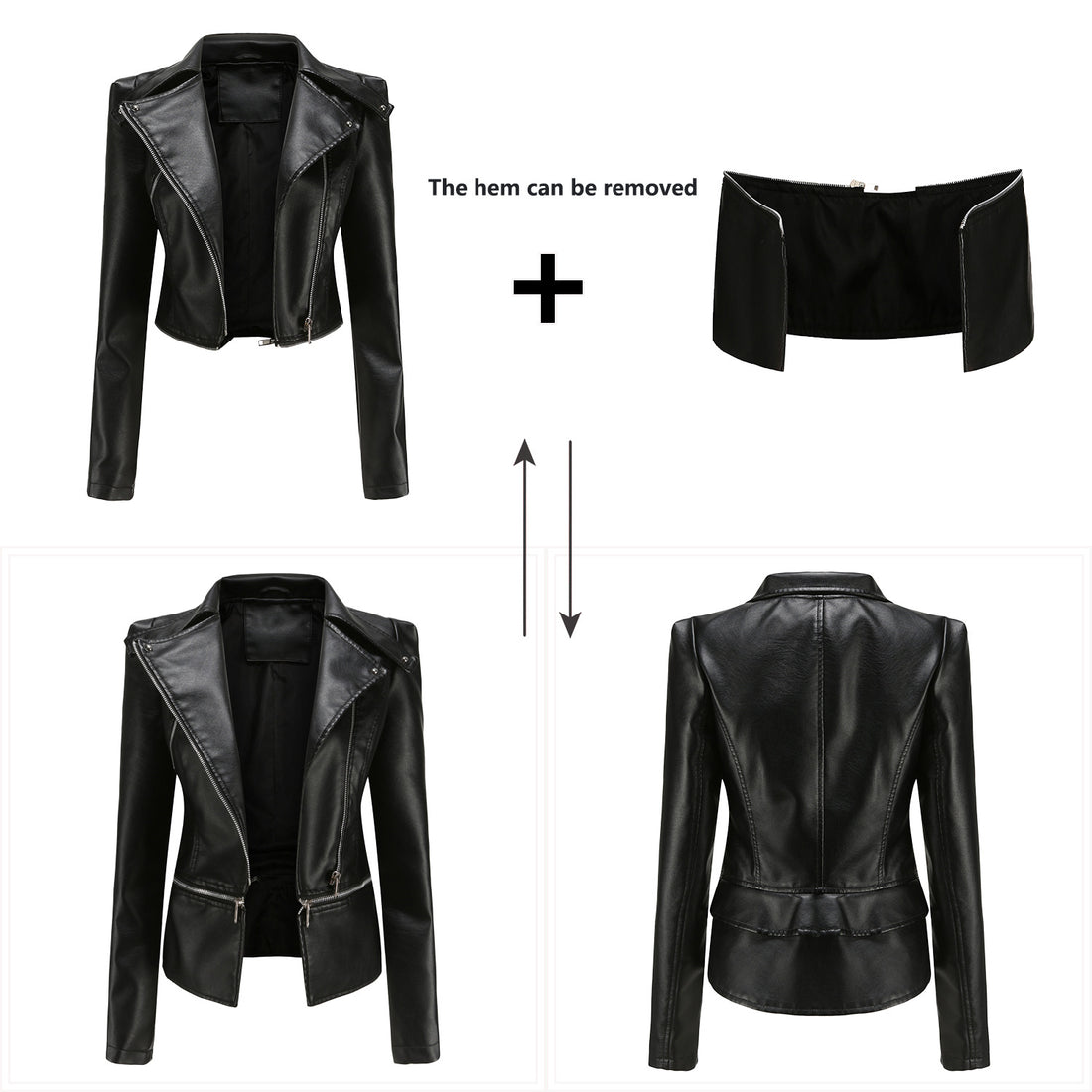 Damen taillierte Kunstleder-Bikerjacke mit asymmetrischem Reverskragen – Célinea
