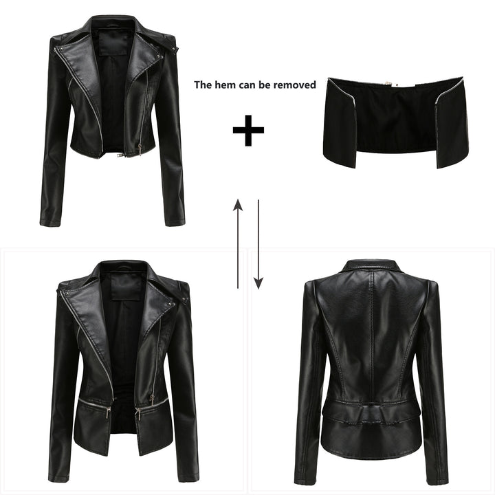 Damen nan taillierte Kunstleder-Bikerjacke mit asymmetrischem Reverskragen Echo Archiv