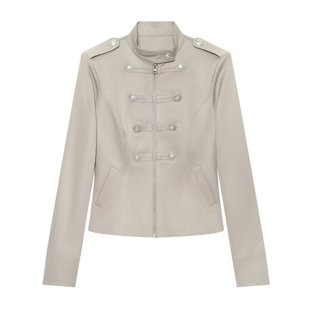 Damen Militärisch inspirierte Kurzjacke mit Reißverschluss und Zierknöpfen Echo Archiv
