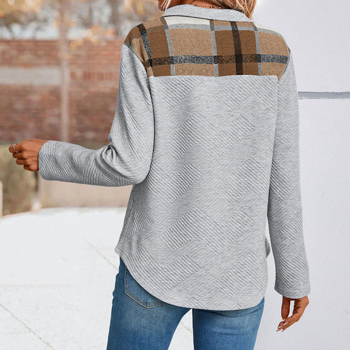 Damen Quilted-Textur Sweatshirt mit Halbkragen und Druckknopfleiste Echoarchiv