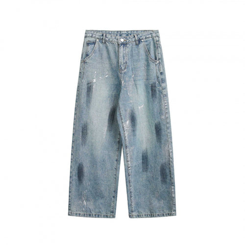 Unisex Weite Cropped-Jeans im Used-Look mit hohem Bund und Paint-Effekt Echo Archiv