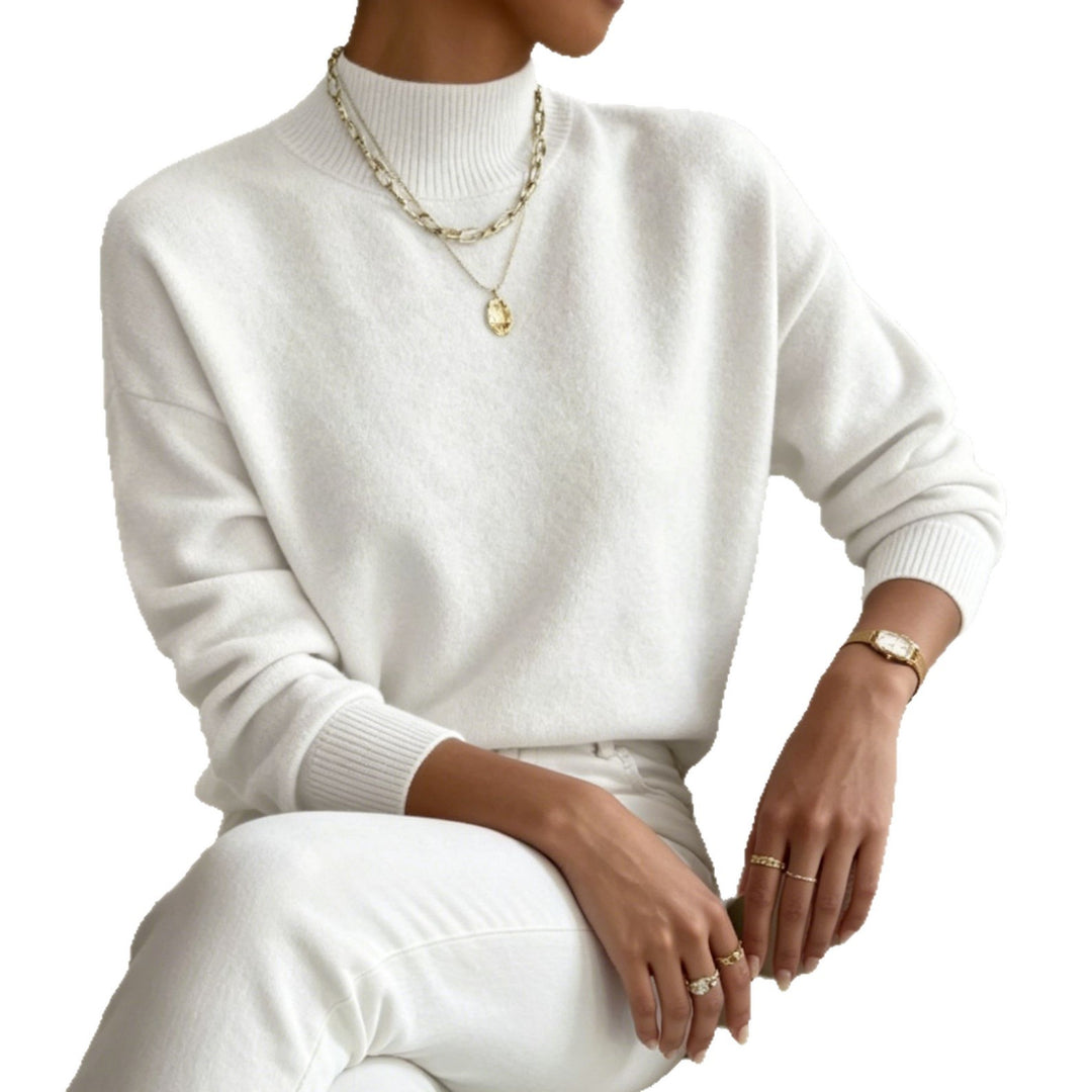 Damen kuscheliger Feinstrickpullover mit Stehkragen und überschnittener Schulter – Mavelle