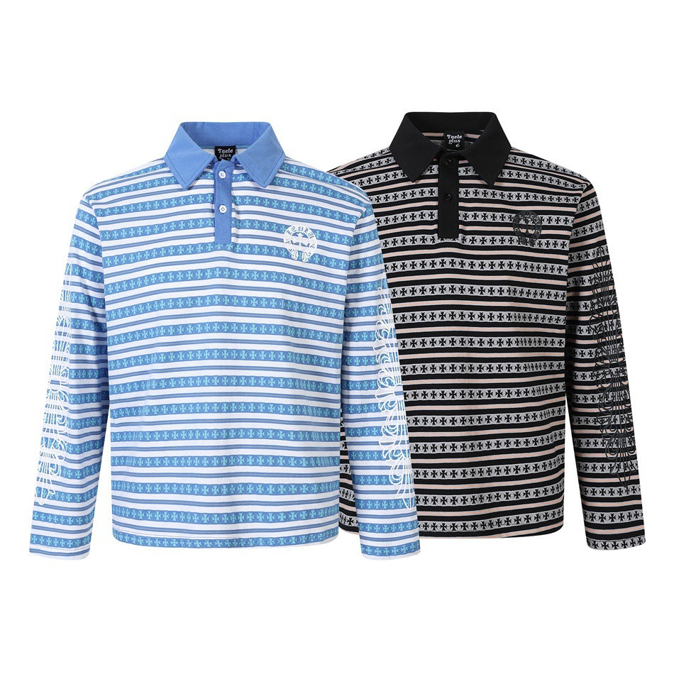 Unisex Langarm-Poloshirt mit Jacquard-Streifenmuster, Rippkragen und Logostick Echoarchiv