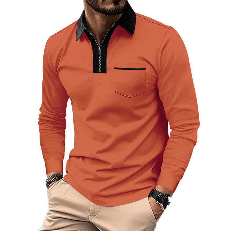 Herren nan elegantes Langarm-Poloshirt mit markantem Stehkragen Metall-Kurzreißverschluss und Brustleistentasche Echo Archiv