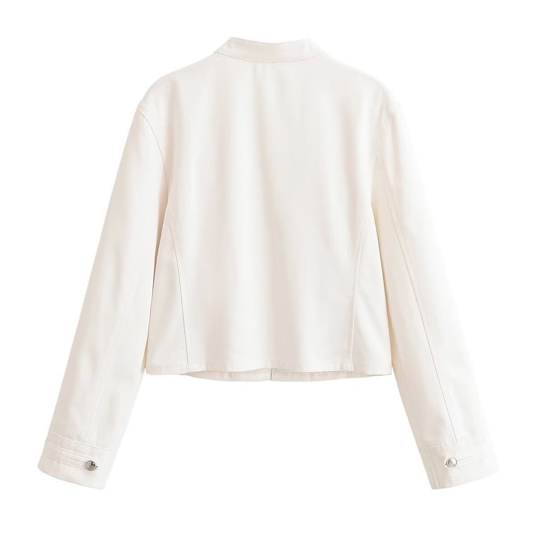 Damen Cropped Militärjacke mit Stehkragen und dekorativer Zierknopfleiste Echoarchiv