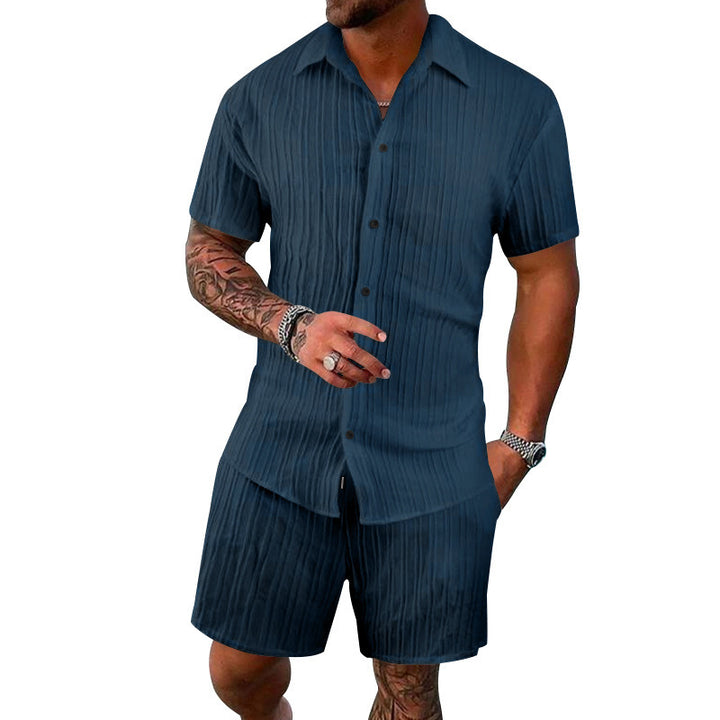 Herren luftiges Kurzarm-Hemd und Shorts-Set mit strukturiertem Design Echoarchiv
