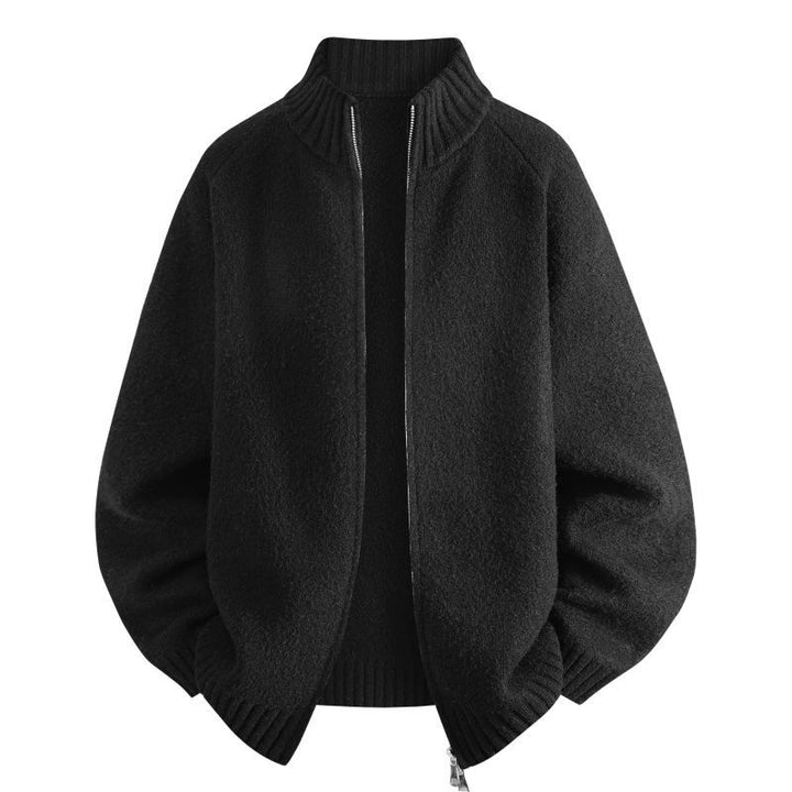 Damen Oversize Teddy-Strick-Cardigan mit Stehkragen, Rippsäumen & Zwei-Wege-Reißverschluss Echoarchiv