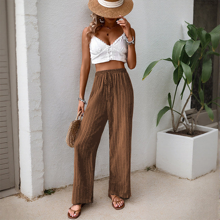 Damen Weite Sommerhose aus leichtem Crinkle‑Stoff mit elastischem Bund und Tunnelzug Echoarchiv