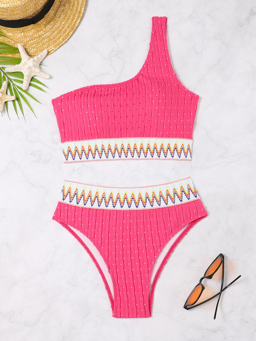 Damen Einseitiger Crop-Bikini mit buntem Jacquardband Echo Archiv
