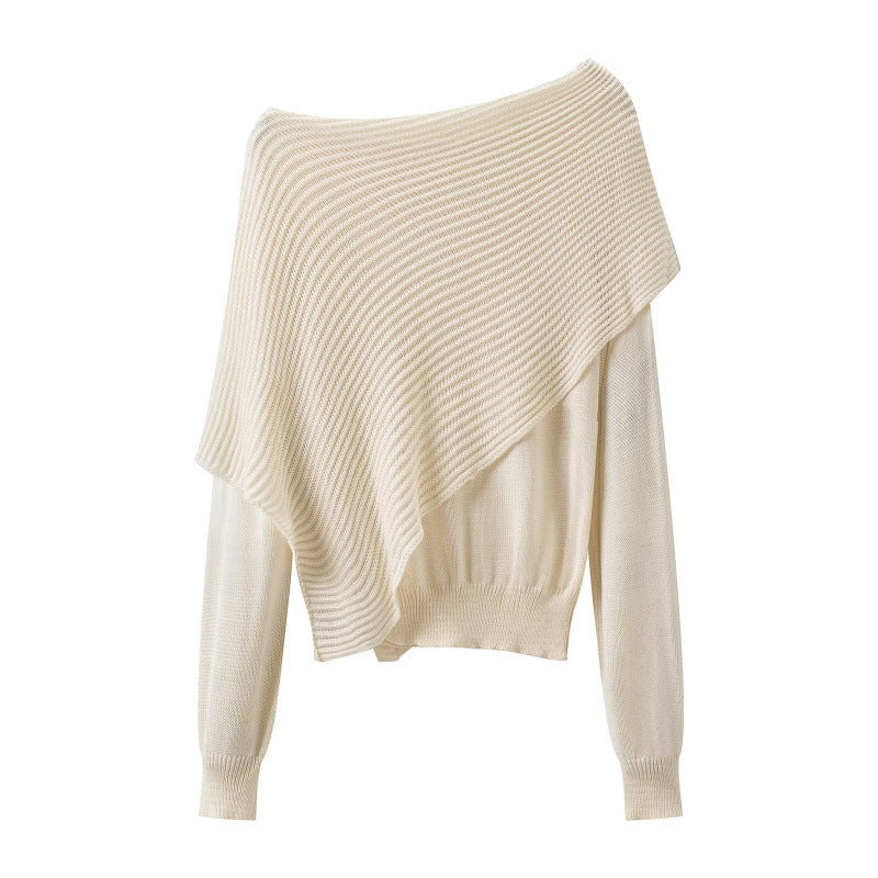 Damen Asymmetrischer schulterfreier Strickpullover mit Poncho‑Einsatz Echo Archiv