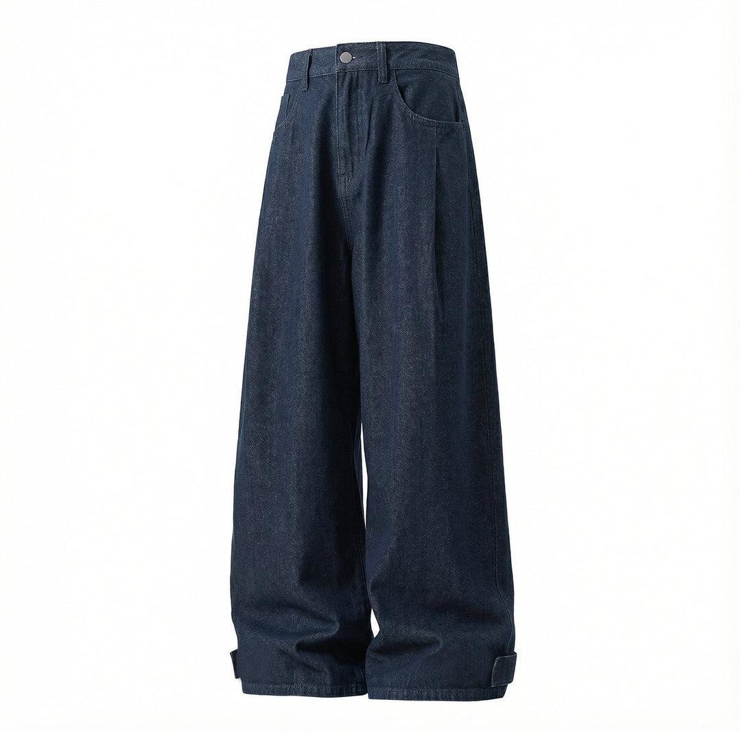 Damen Extraweite High‑Waist Denim‑Palazzohose mit Krempel‑ und Gurtdetail Echo Archiv
